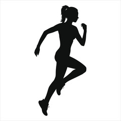 (sports sandals)Vector Silhouette of a Woman Running, Perfect for Fitness Inspiration/A dynamic silhouette of a woman in mid-stride, conveying a sense of energy and athleticism.