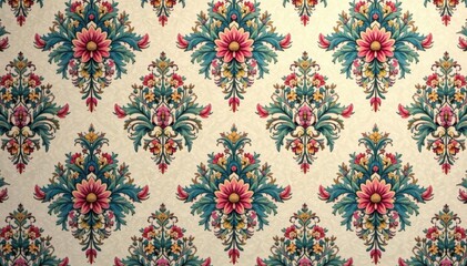 Intricate floral damask pattern in muted tones, home decor, seamless