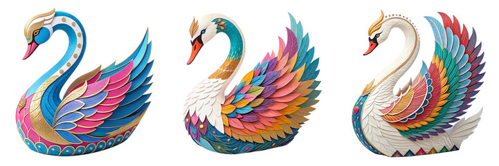 Obraz premium Set of A Colorful Regal Swan Sculpture isolated on a transparent background