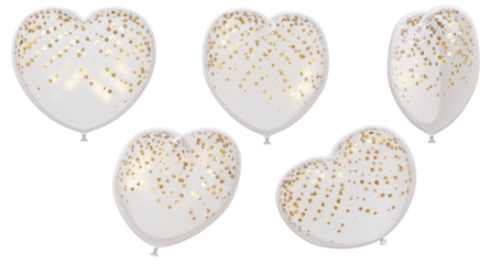 Collection 3D render of Heart shape and Transparent  Balloons with Celebration banner.