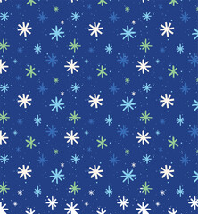 Retro Snowflake Seamless Pattern on Blue Background