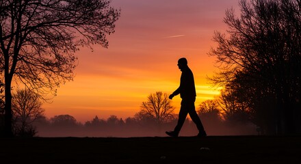 Man Running at Sunrise with Vibrant Sky
