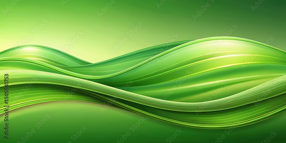 Poster Abstract Green Wave Pattern Background, Featuring Smooth Lines,  Curved Shapes, and a Gradient of Shades