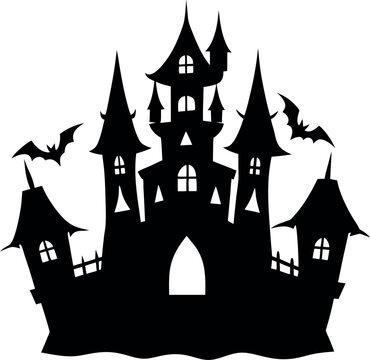 Halloween house silhouette, Hanted house black vector art
