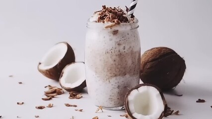 Creamy coconut smoothie with chocolate chips a refreshing tropical indulgence