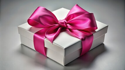 Obraz premium A white gift box tied with a vibrant pink satin ribbon, ready to be presented for a special occasion.