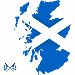Vector illustration of a map of Europe with highlighted Scotland and Scottish flag isolated on a white background