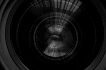 Close-up camera lens,Photo Camera or Video lens close-up on black background, objective, concept of...