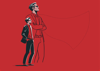 Bold Ambition: A dynamic illustration of two confident figures, one standing tall in the forefront, the other casting a powerful shadow.