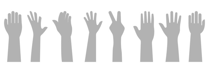 Fototapeta premium Raised hands voting group icon vector. Raised hands icon. Raise hand symbols. Hand sign. Symbol or logo of peoples, community, organization, democracy, donation, charity. Vector stock graphic design. 
