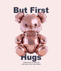 Balloon themed teddy bear vector illustration.Teddy bear vector hand drawn illustration cute print design for kids.College themed, cute animal graphic print for textiles. Teddy bear graphic.