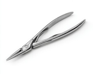 Fototapeta premium Close-up of sleek, silver surgical forceps against a bright white backdrop.