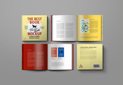 Book Mockup &ndash; Square Flat-Lay (4&nbsp;Top-View Objects)
