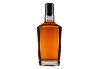 Isolated Whiskey Bottle with Amber Liquid