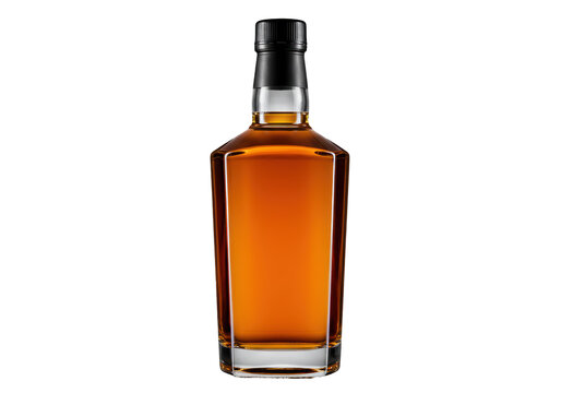 Isolated Whiskey Bottle with Amber Liquid