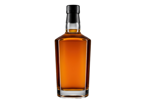 Isolated Whiskey Bottle with Amber Liquid
