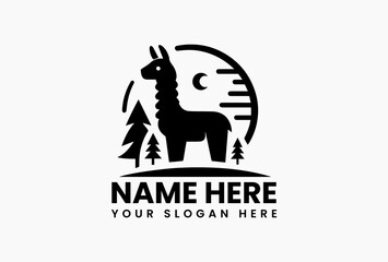 Modern black and white llama head vector logo with artistic fur patterns on clean background