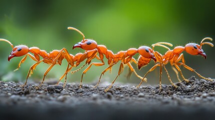 Obraz premium A line of red ants marching
