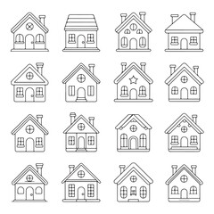 Simple Line Art Home Icons, Architecture and House Illustrations