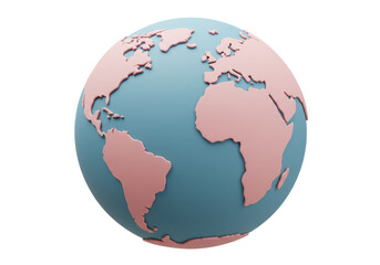 Isolated Stylized Earth Globe with Pink Continents