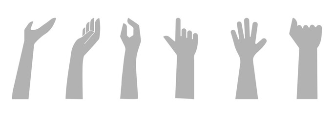 series of silhouetted hands raised high in unison icon vector illustration. hands silhouettes, Raised hands vector silhouettes, Set of hand silhouette icon logo template vector. eps 10