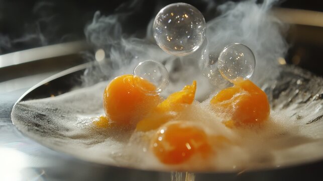 A molecular dining experience with edible helium-filled bubbles carrying flavors like mango-curry fusion