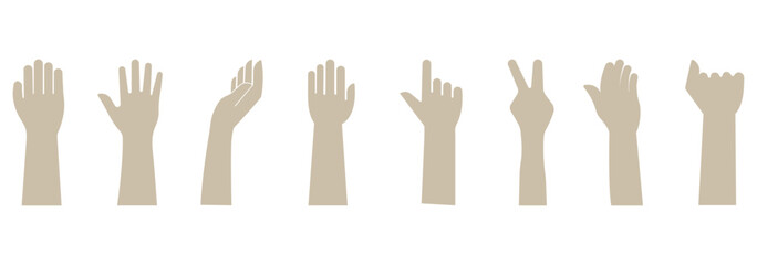 series of silhouetted hands raised high in unison icon vector illustration. hands silhouettes, Raised hands vector silhouettes, Set of hand silhouette icon logo template vector. eps 10