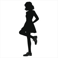 (Oxfords Brogues shoes)Elegant Vector Silhouette of a Woman in a Dress/A stylish silhouette of a woman wearing a dress and shoes.
