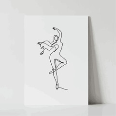 Elegant female dancer in one line art style. Minimalist and graceful design perfect for wall decor or print. 