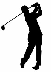 Elegant Golfer Silhouette Swinging – High Contrast Black and White Minimalist Dynamic Abstract Design
