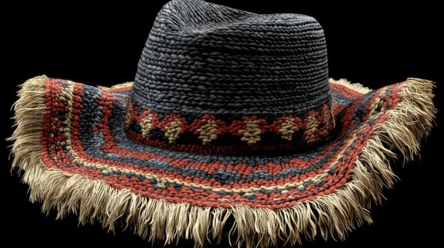 Woven Straw Hat with Fringe