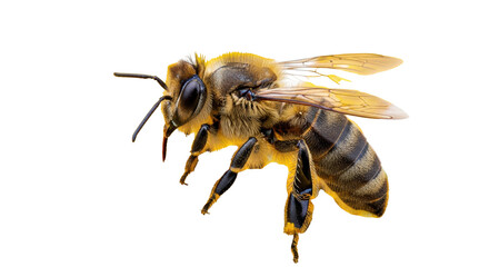 Isolated Detailed Macro View of a Honeybee in Flight