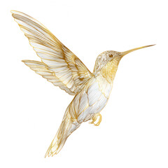 Obraz premium Elegant hummingbird illustration featuring intricate gold line details, showcasing its delicate wings and vibrant colors. This wildlife element captures beauty of nature in stunning design