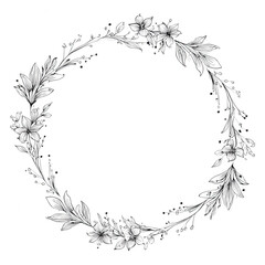 Fototapeta premium Floral wreath design featuring intricate leaves and flowers, perfect for decorative purposes and adding touch of elegance to any project. This continuous line art creates beautiful frame