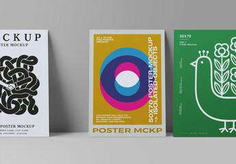 Poster Mockup – 50×70 Leaning Wall (3 Views)