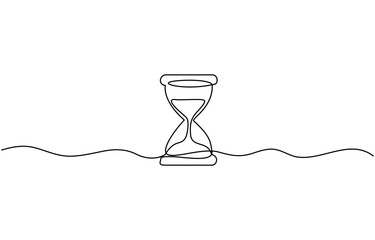 One continuous line drawing of sand hourglass. Vintage timer as Countdown concept, One line continuous hourglass. Line art hourglass outline.