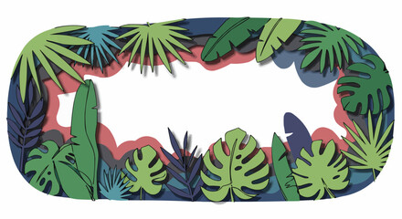 Colorful paper cut-out leaves create a unique tropical frame with copy space