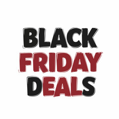 Black Friday Deals text design in black and maroon. Perfect for advertising, promotions, and marketing materials.