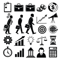 Monochrome Business & Finance Icons – Silhouette Style for Reports, Presentations & Dashboards