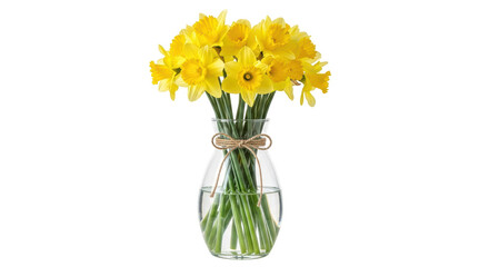 Isolated Vase of Yellow Daffodils Springtime Bouquet