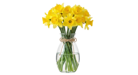 Isolated Vase of Yellow Daffodils Springtime Bouquet