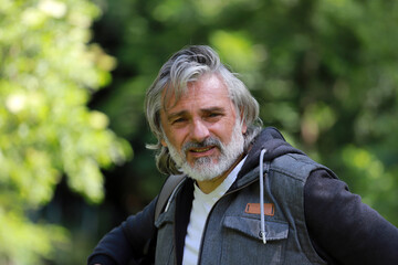 Bearded Mature Man exploring nature