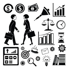 Monochrome Business & Finance Icons – Silhouette Style for Reports, Presentations & Dashboards