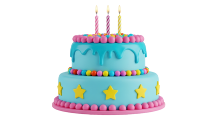 Isolated Two Tier Birthday Cake with Candles Design