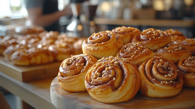 Freshly baked cinnamon rolls on display (1)