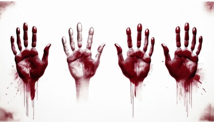  dripping red handprint stencil art on white background for halloween horror design, web graphic, or eerie print branding