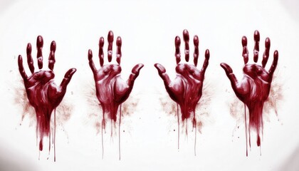  dripping red handprint stencil art on white background for halloween horror design, web graphic, or eerie print branding
