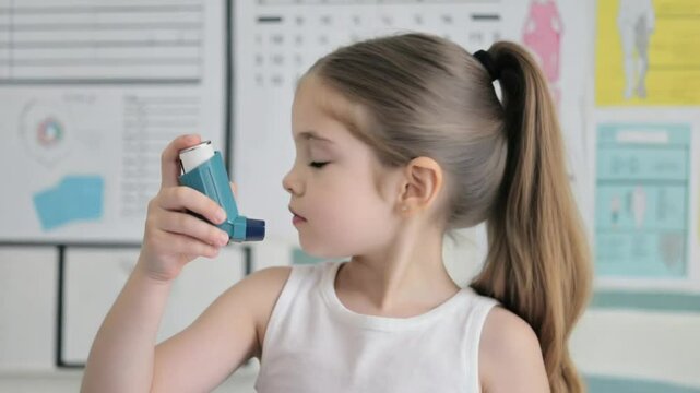 Child with asthma and ventolin.