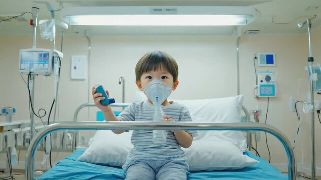 Child with asthma and ventolin.