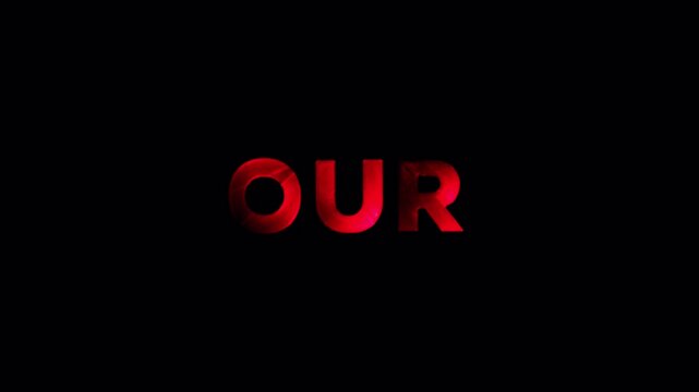 Our - Glowing translucent red neon call-to-action title fade in/out on alpha. Perfect drag-and-drop overlay for vlogs, streams, shorts, reels, intros. 